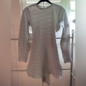 Missguided striped white long sleeve tie back dress
